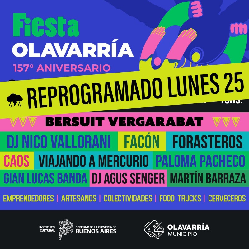 La Fiesta Aniversario de Olavarra se reprograma para el lunes 25